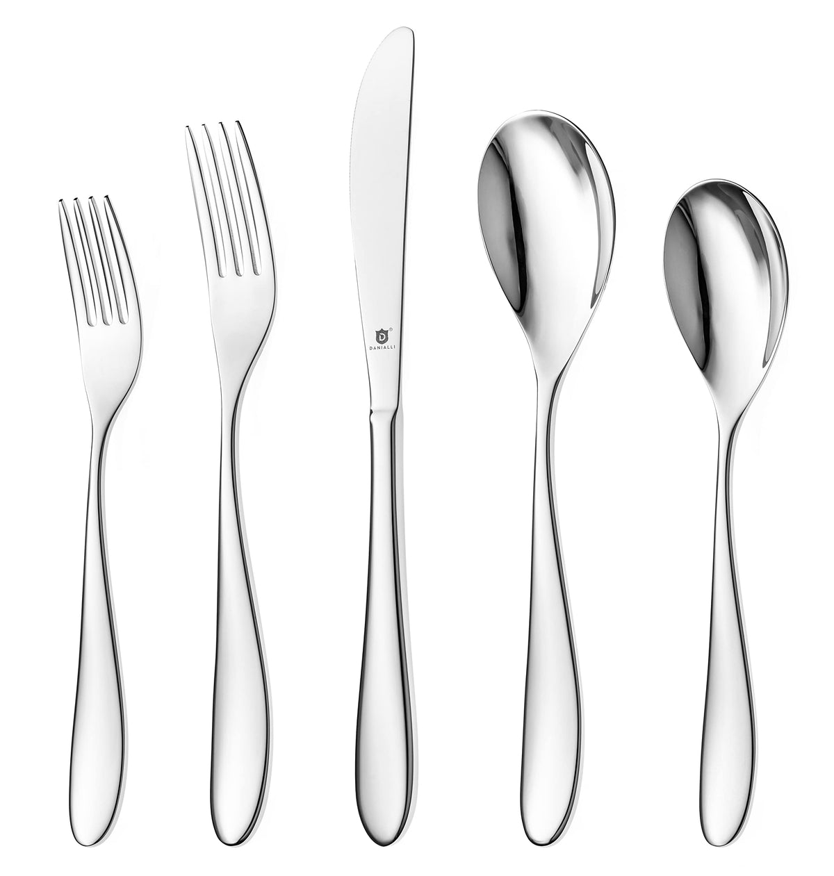 DANIALLI Engraved Silverware Set for 8 | 18/10 Stainless Steel Flatware with Mirror Finish and Engraved Handles | Heavy-Duty, Dishwasher Safe, Built to Last (40-Piece, Mezzano Engraved)