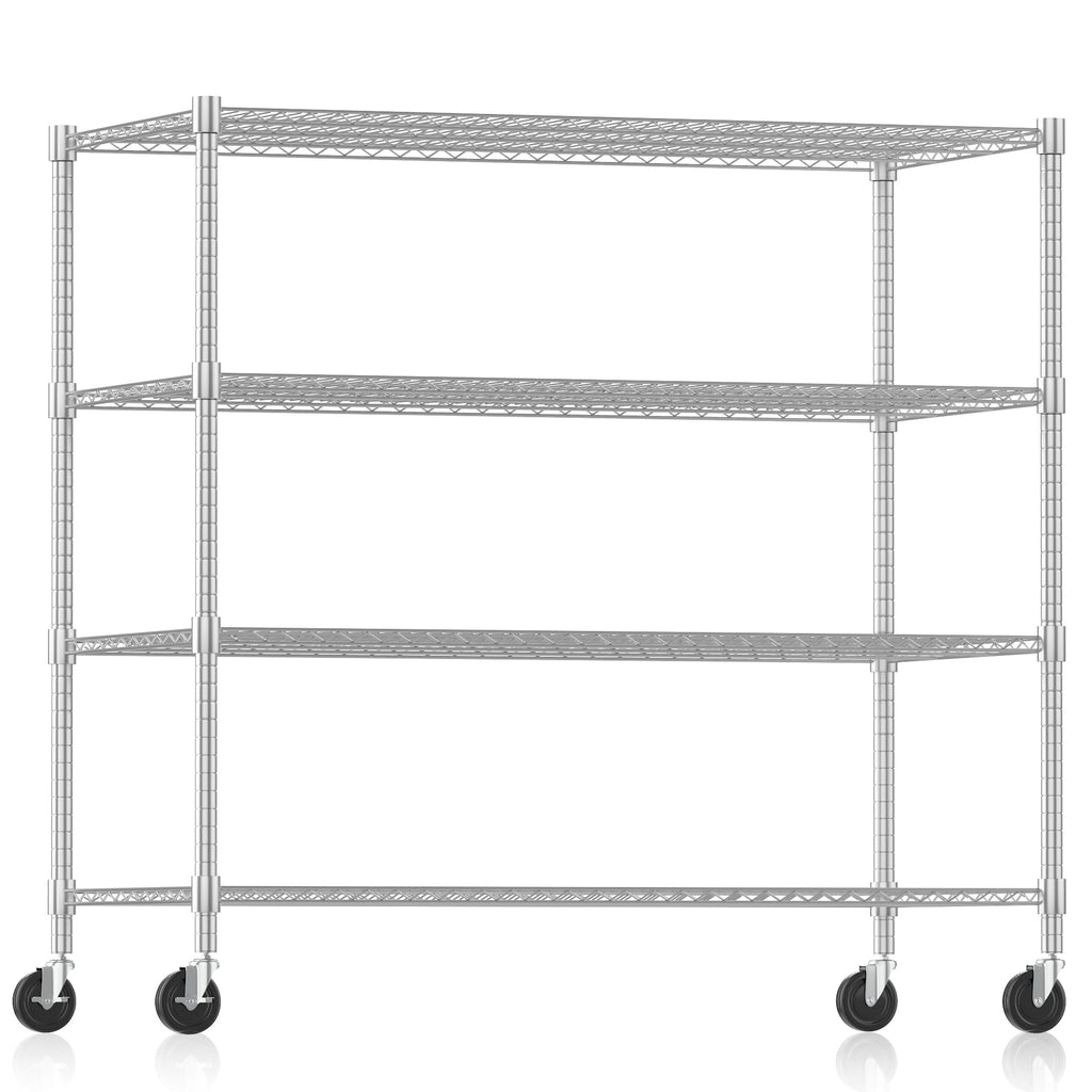 Himimi 72" H Storage Shelves 4 Tier Metal Shelving Adjustable Wire Shelf with Wheels, Heavy Duty Shelving for Garage Kitchen Pantry Bathroom Laundry 18" D*48" W*72" H, Black