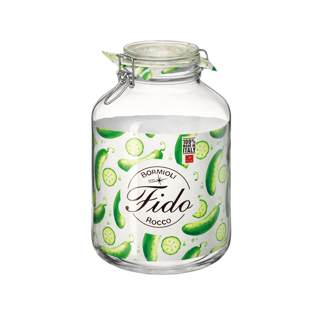 Bormioli Rocco Fido Glass Jar, Blue Lid - Serving & Entertaining Container - 33.75 oz Airtight Clamp Canister for Appetizers, Desserts, Snacks & Gifting - Italian Glass, Dishwasher Safe