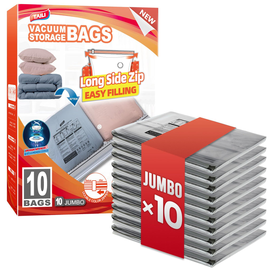 TAILI 4 Pack Vacuum Storage Bags, Jumbo LONG SIDE ZIP(39x28 inch), Clear