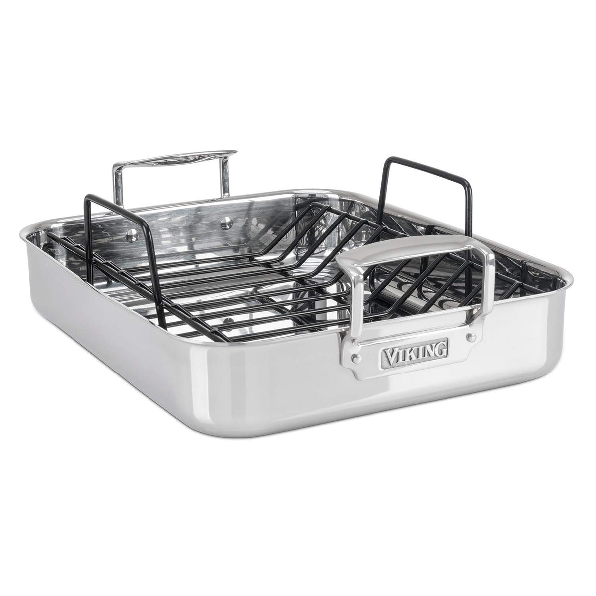Viking 3-Ply Oval Roasting Pan, 8.5 Quart, Stainless Steel Kitchen Cookware with Metal Induction Lid and Rack, Great for Turkey, Dishwasher and Oven Safe, Silver