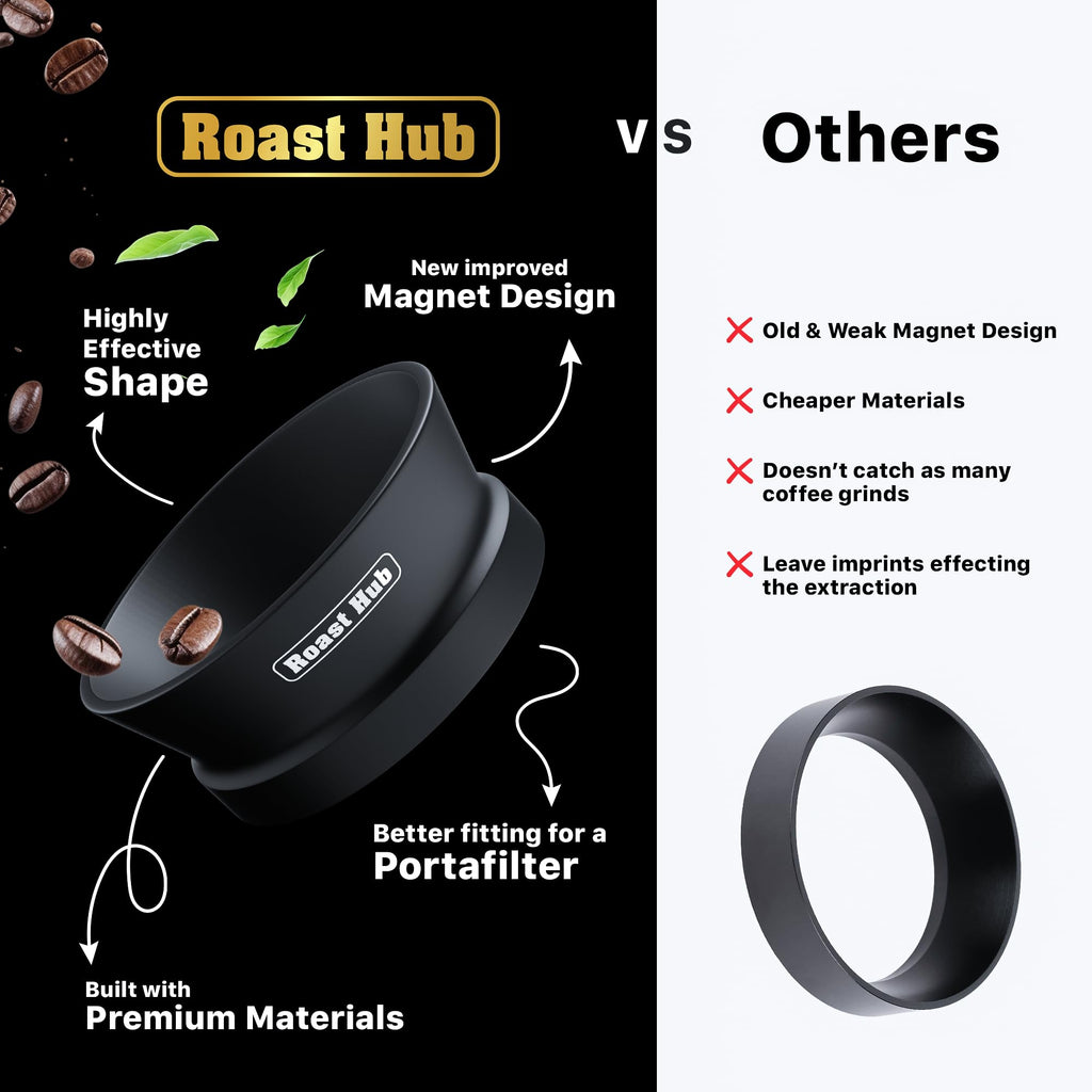 Roast Hub 58mm Magnetic Dosing Funnel for Portafilter Espresso Machine ~ High Strength 12 Magnet Design ~ Fits Most Express Coffee Machines ~ Home Barista Espresso Portafilter Adapter ~ UK Brand