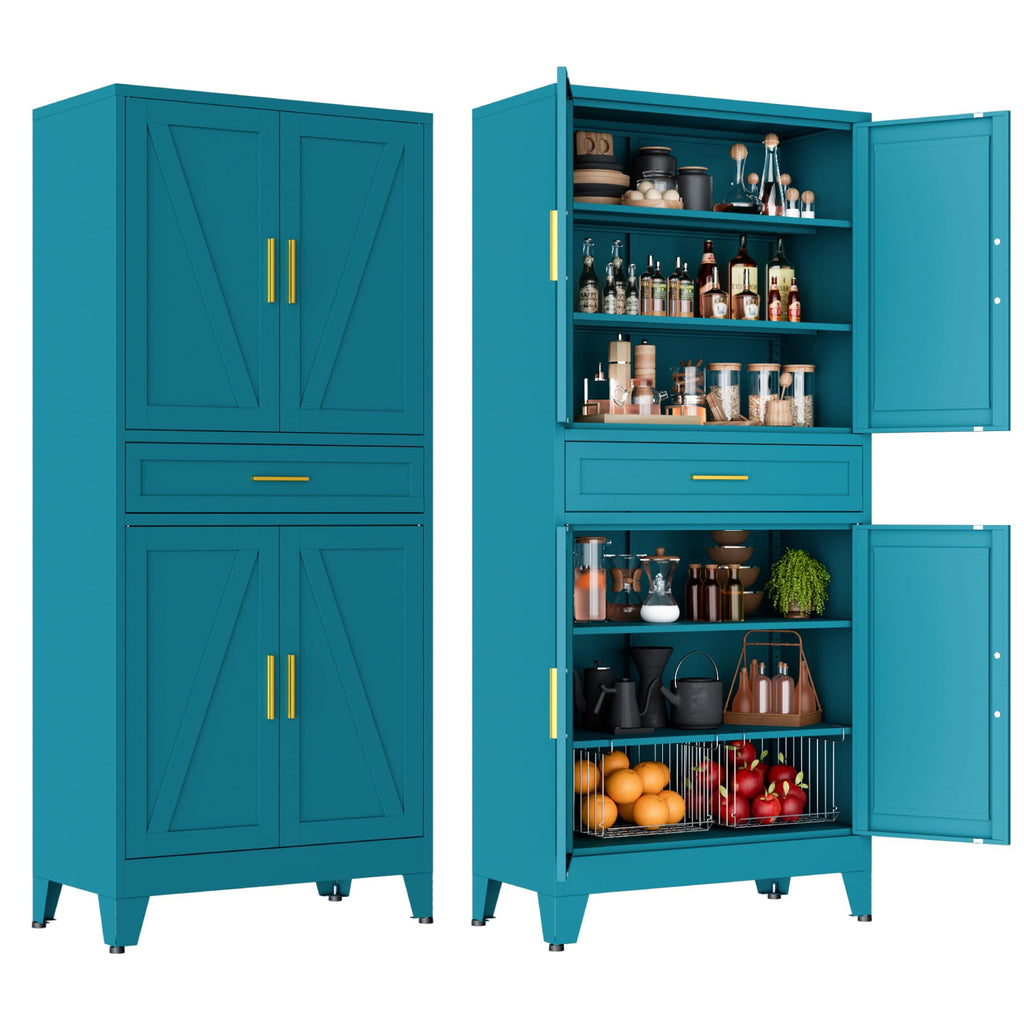 LCAOPC 71" Tall Pantry Storage Cabinet with Drawer and Adjustable Shelves, Freestanding Tall Kitchen Cupboard Storage Cabinet for Kitchen,Dining Room, Living Room, White