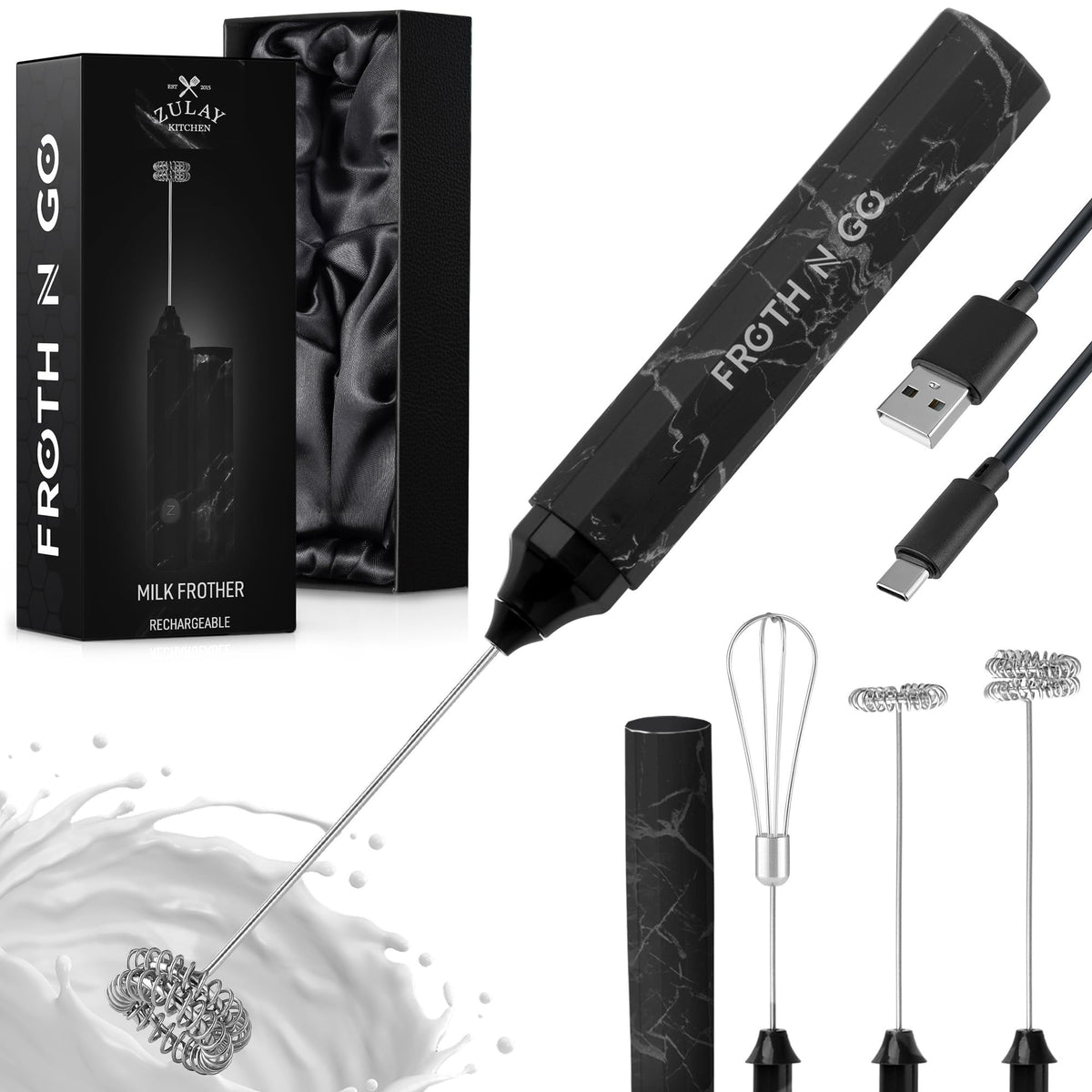 Zulay Powerful Milk Frother for Coffee with Upgraded Titanium Motor - Handheld Electric Whisk, Milk Foamer, Mini Mixer & Coffee Blender for Frappe, Latte, Matcha, No Stand - Pristine Teal