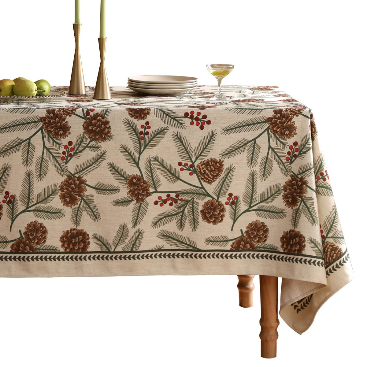 ISAENNE Designer Vintage Linen Rectangular Tablecloth,87"x55"-Serenity B