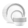 Corelle Vitrelle 18-Piece Service for 6 Dinnerware Set Triple Layer Glass and Chip Resistant, Lightweight Round Plates and Bowls Set, City Block