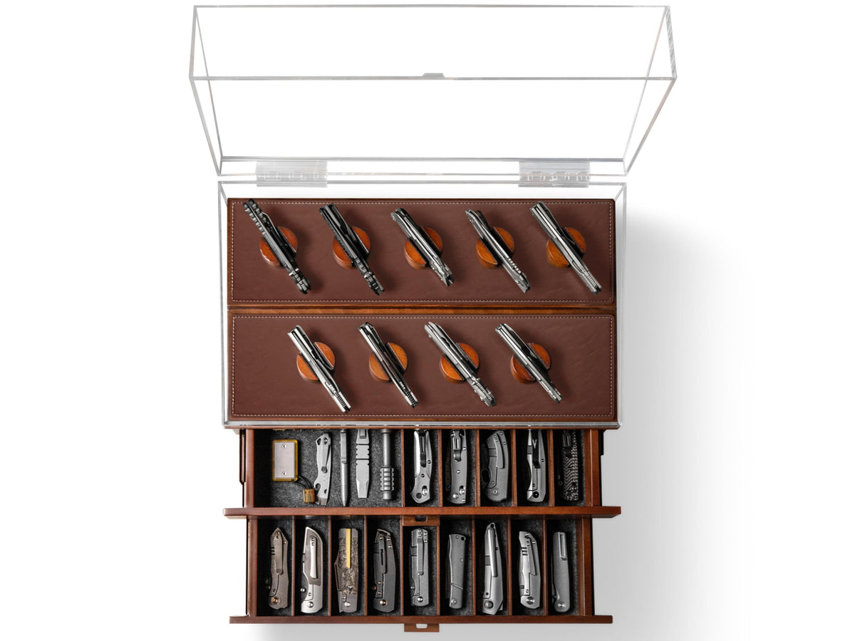 Holme & Hadfield 10 Knife Wooden Pocket Knife Display Case with Drawer