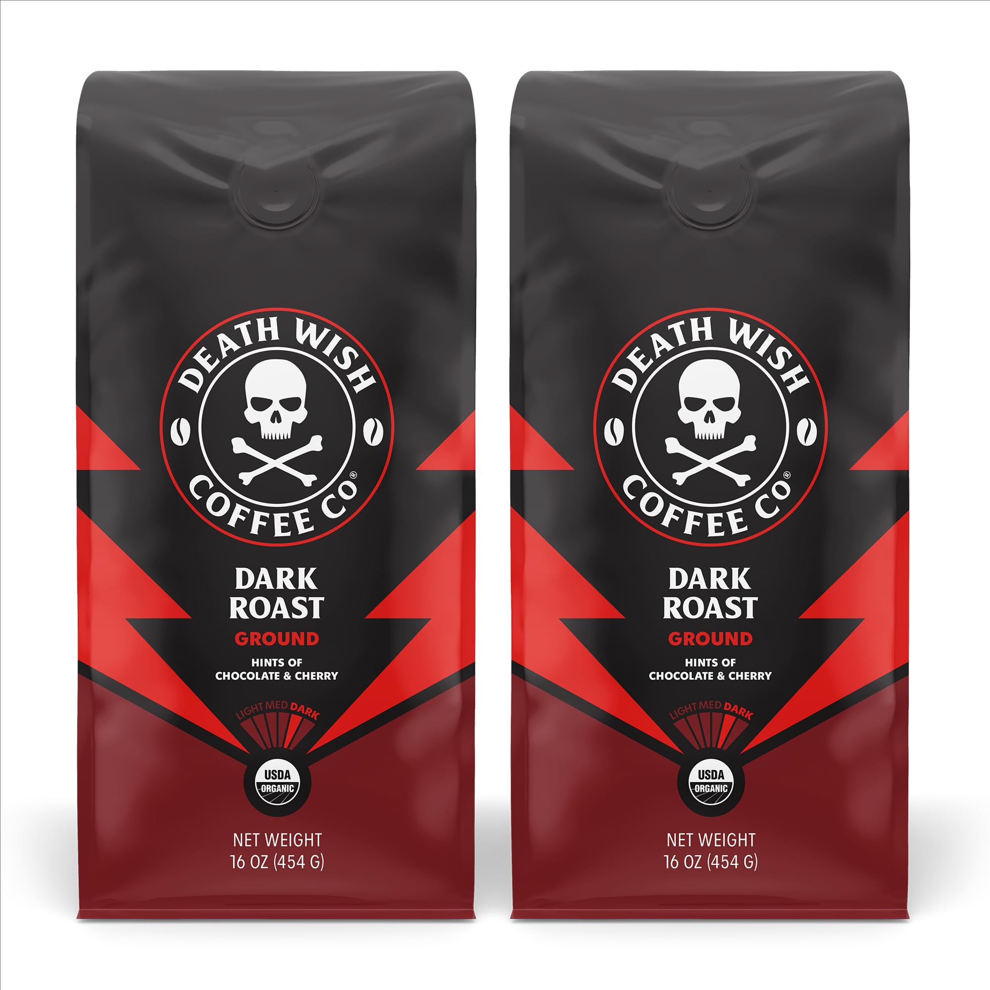 Death Wish Coffee Organic Dark Roast Ground Coffee, 16 oz (2 Pack)