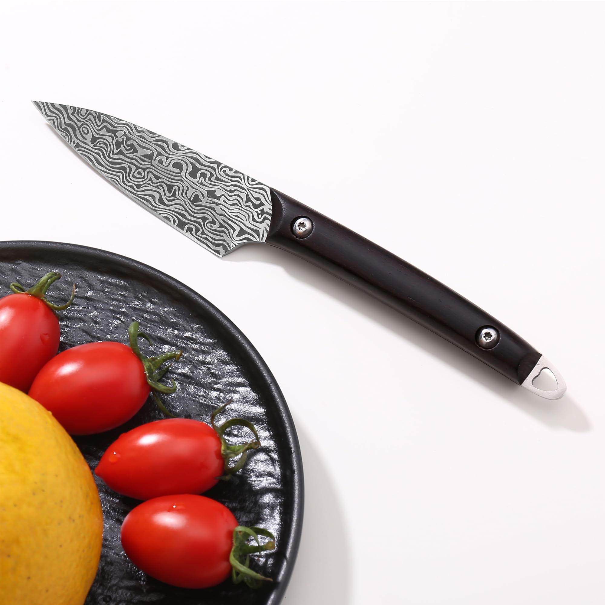 WILDMOK Fruit Knife Carving knives Stainless Steel 3.3 Inch Utility Knife Fruit and Vegetable Cutting Paring Kitchen Knife with Leather Case (B)