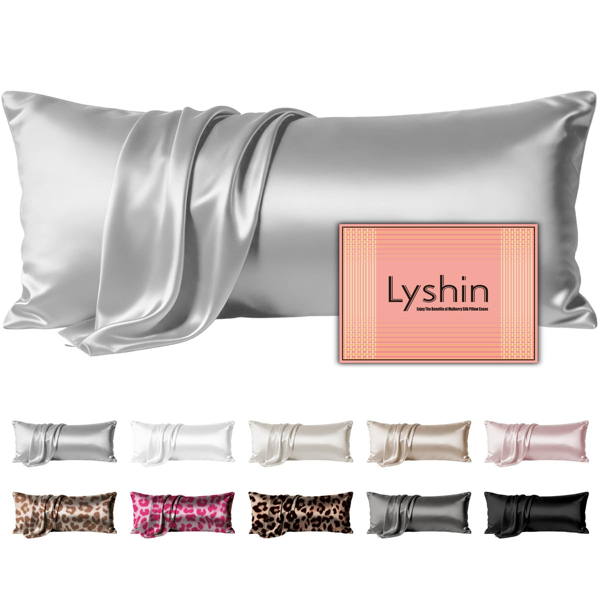 LYSHIN Silk Body Pillow Case with Zipper, Body Pillow Pillowcase, Pink