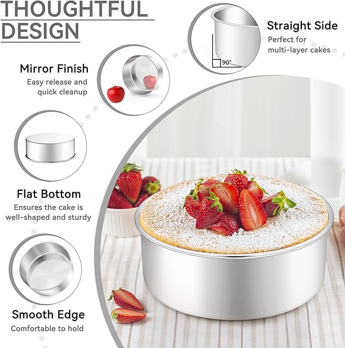 Leonyo 8 Inch Cake Pan, Stainless Steel Circle Baking Pans Set, 2 Pieces Round Layer Cake Tin for Wedding Birthday, Even Heating, Non Toxic & Healthy, Heavy-Duty, Dishwasher Safe