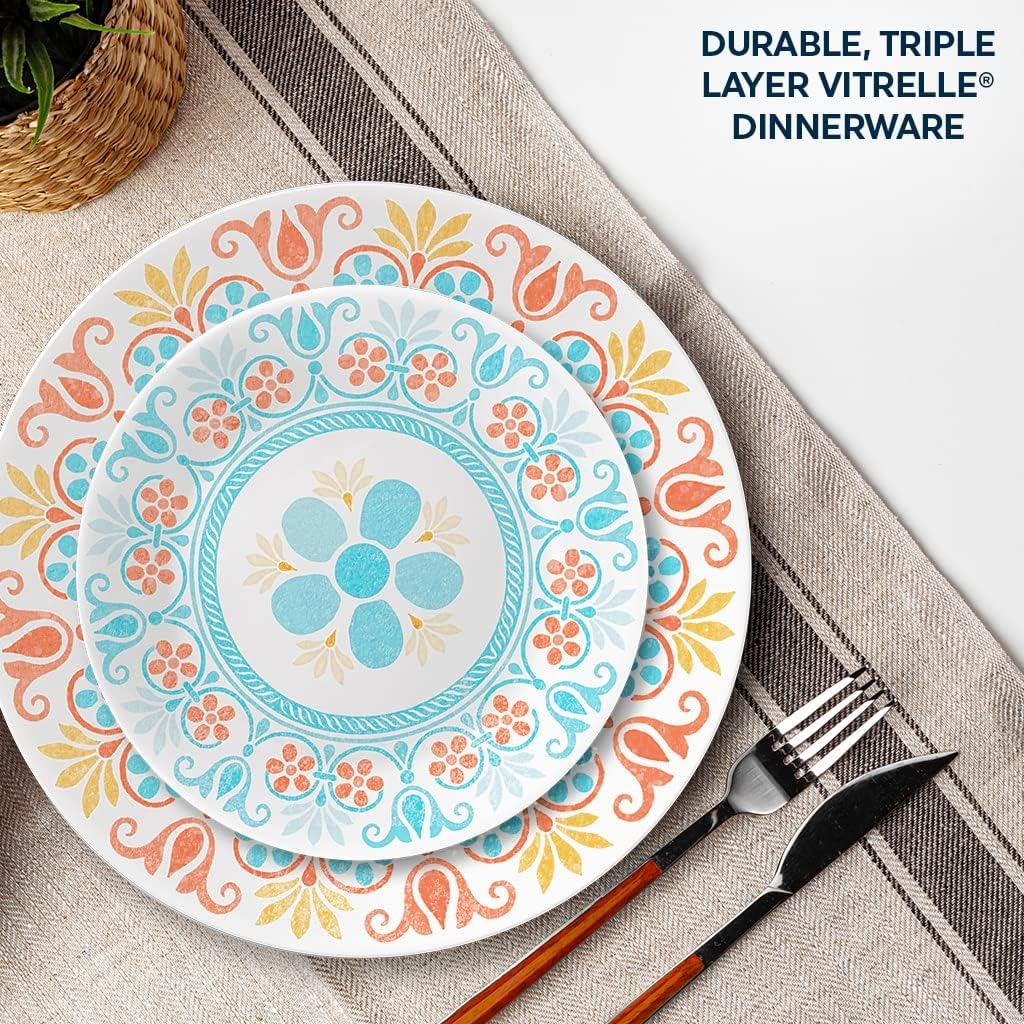 Corelle Terracotta Dreams Dinnerware Set for 6 18 Pieces Dinner Plates, Appetizer Plates, and 18 Oz Bowls Dishwasher, Microwave, and Freezer Safe Proudly Made in the USA