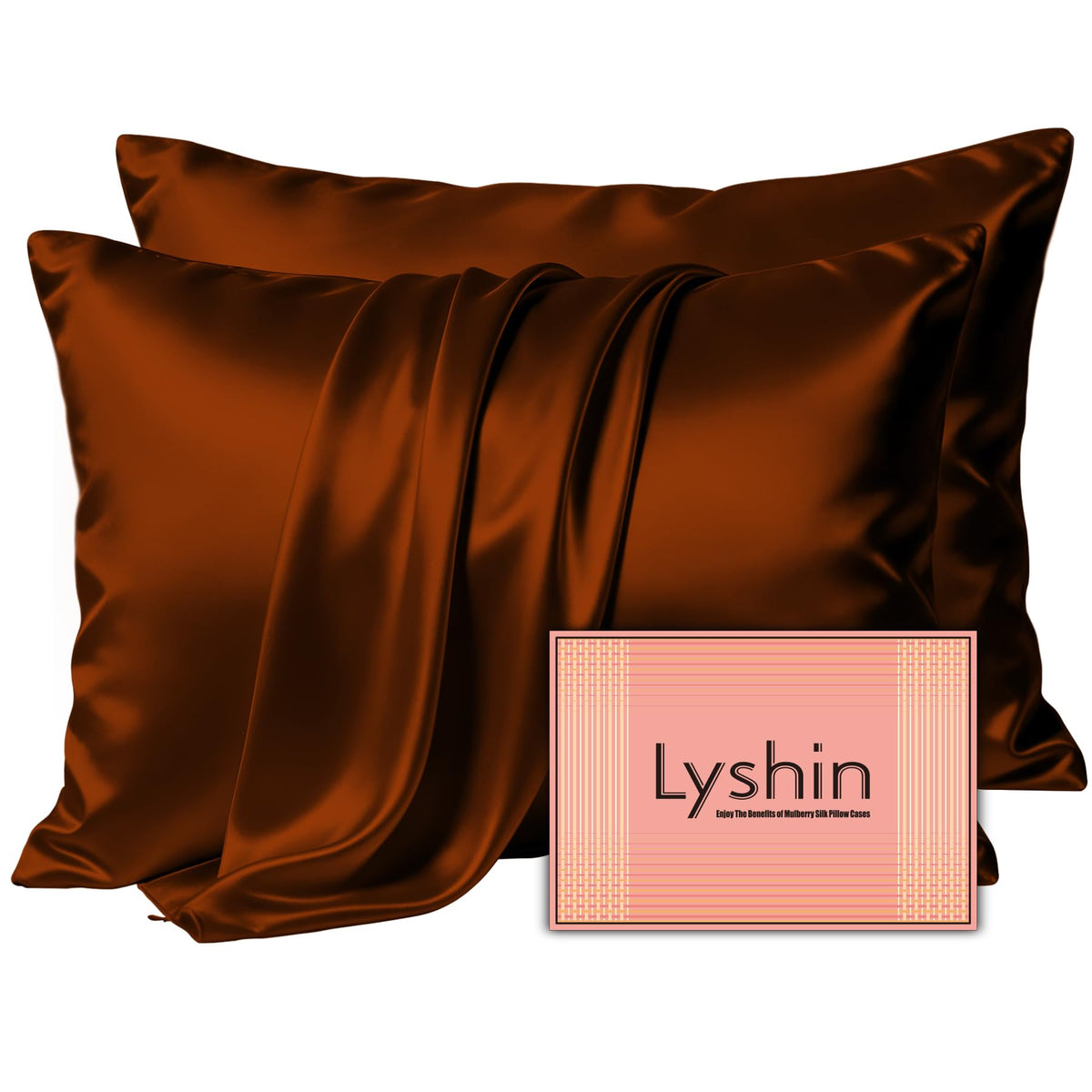 LYSHIN Black Silk Pillowcase Queen Size with Hidden Zipper