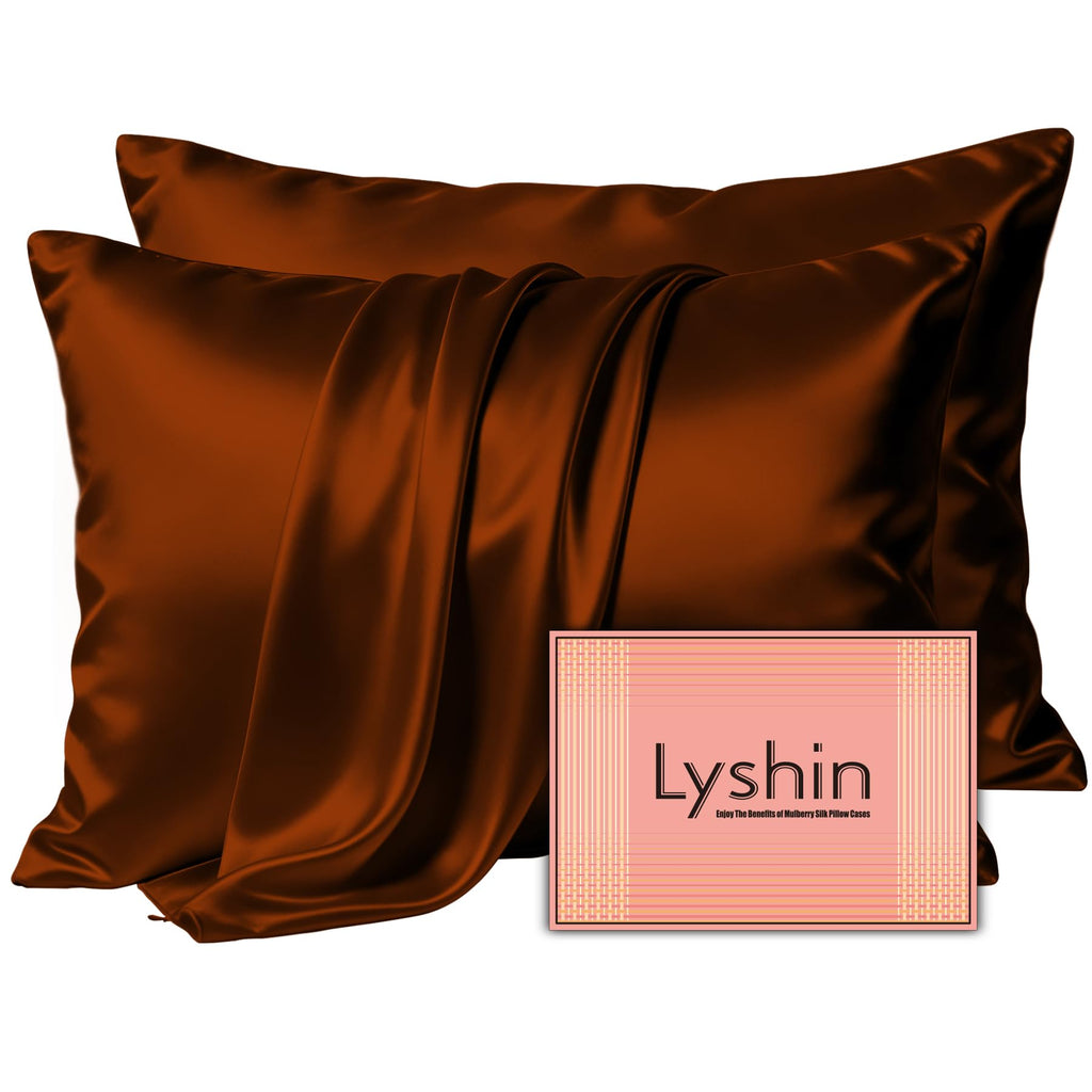LYSHIN Silk Pillow Cases Standard Size with Hidden Zipper, Silver Grey