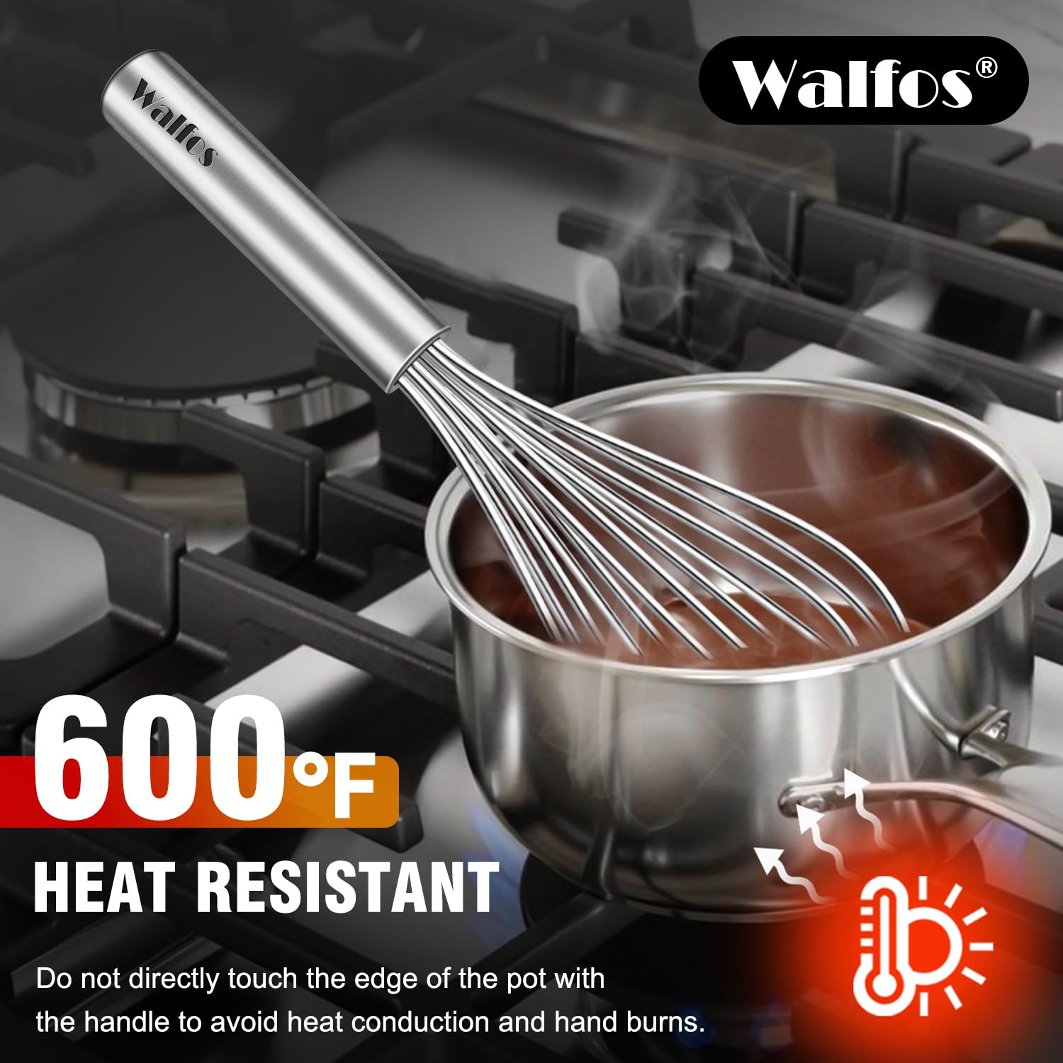 Walfos Whisk,304 Stainless Steel whisk,No-Rust 7+9+11inch Whisks for cooking Nice for Blending,Whisking,Beating.Heat resistant 600°F Dishwasher Safe. Heavy duty kitchen whisk.SILVER