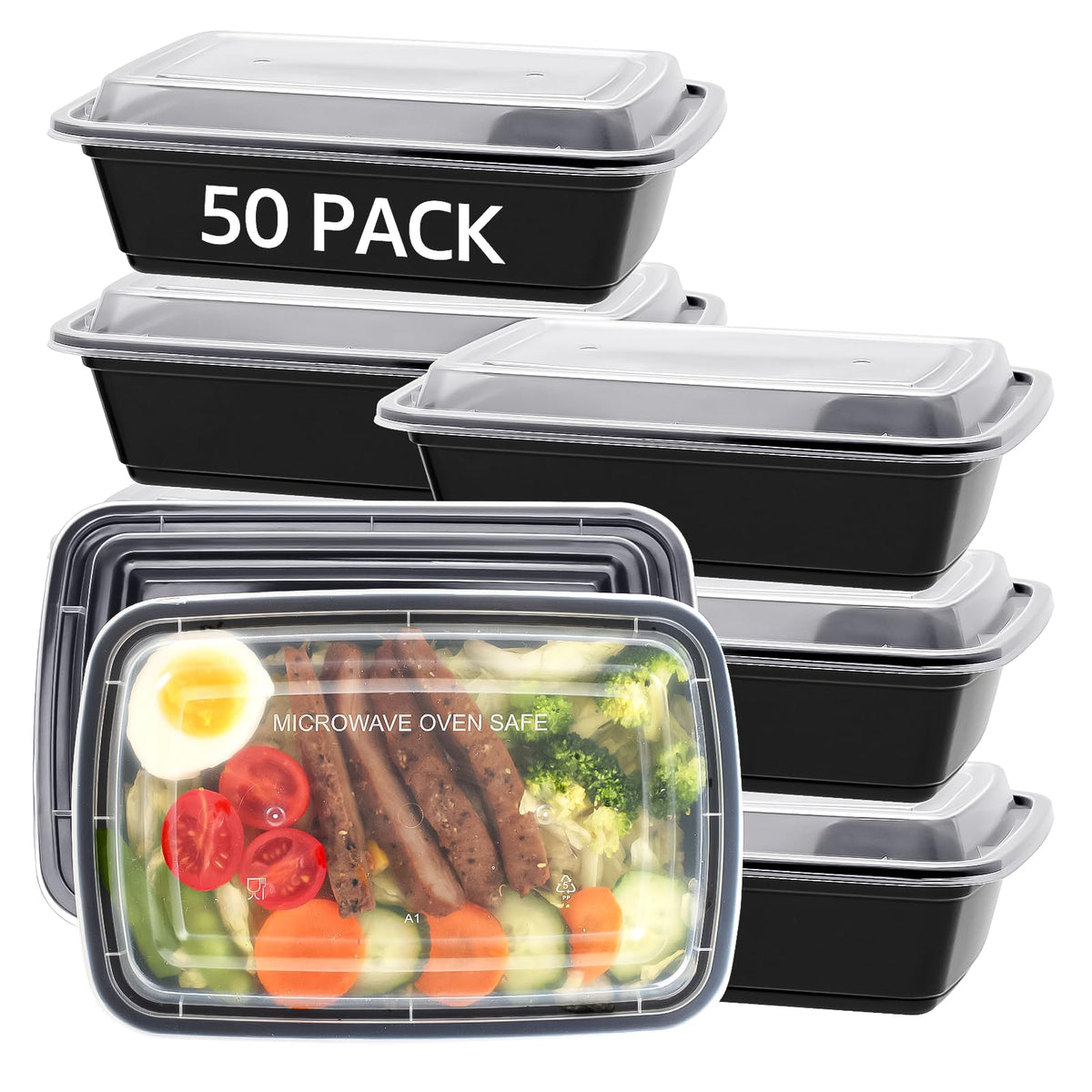 50 PACK, 24 oz. Meal Prep Containers, Extra Large & Thick Food Storage Containers with Lids - BPA Free Stackable Microwavable & Dishwasher Safe, Travel, To Go, Bento Box (100, Rectangle - 28 oz.)