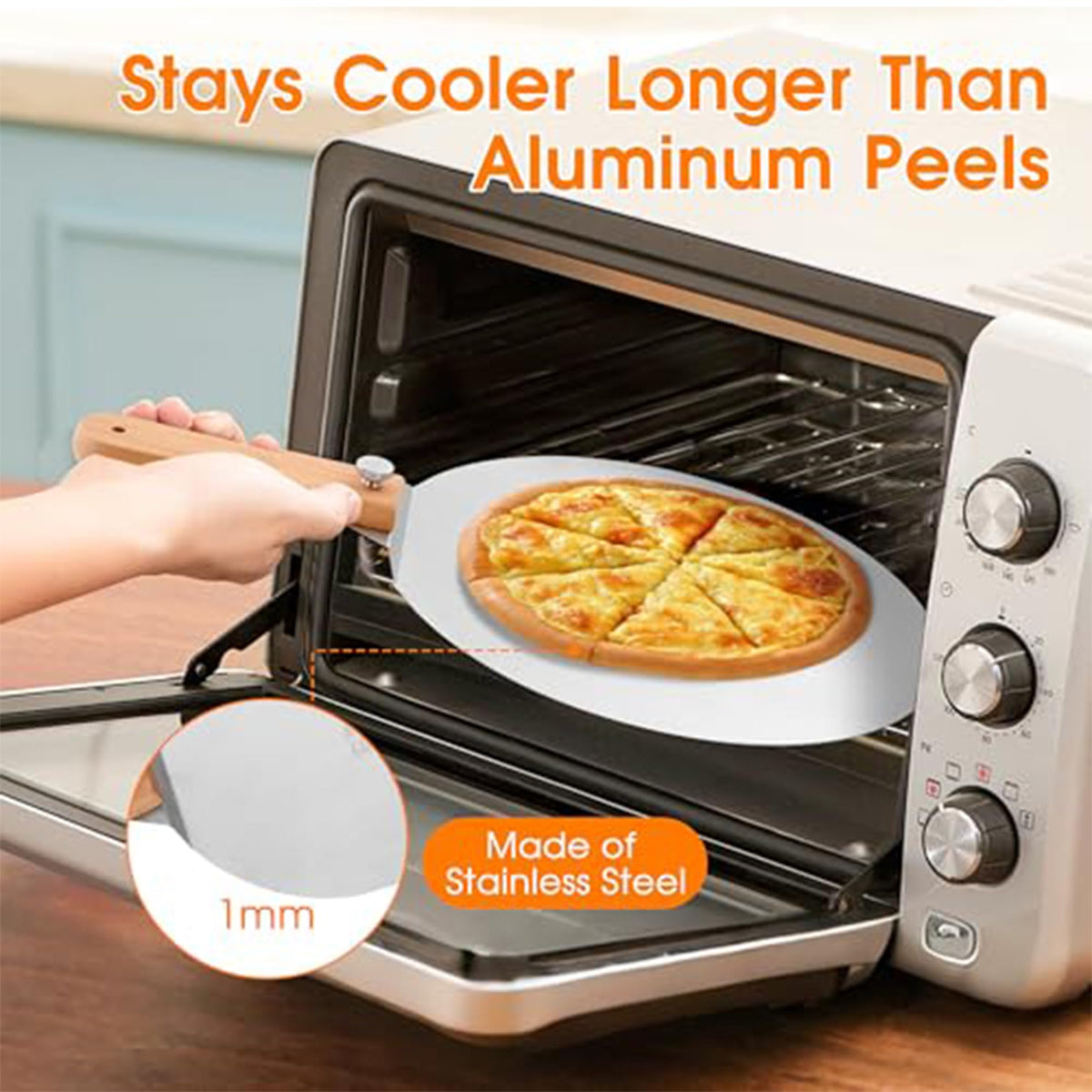 FLYZZA 12 inch Stainless Pizza Peel for Large Oven, Pizza Spatula with Foldable Wood Handle for Indoor & Outdoor Pizza Oven Baking, Turing Peel for Pizza, Dough, Bread Pastry