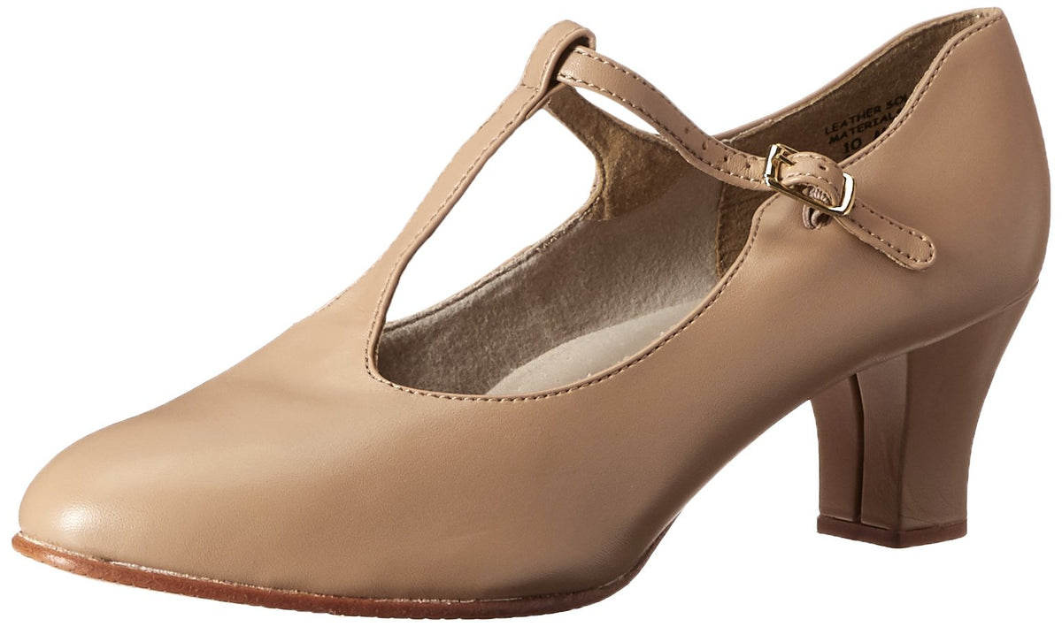 Capezio Womens Jr. Footlight T-Strap Dance Shoe, Black, 8 US
