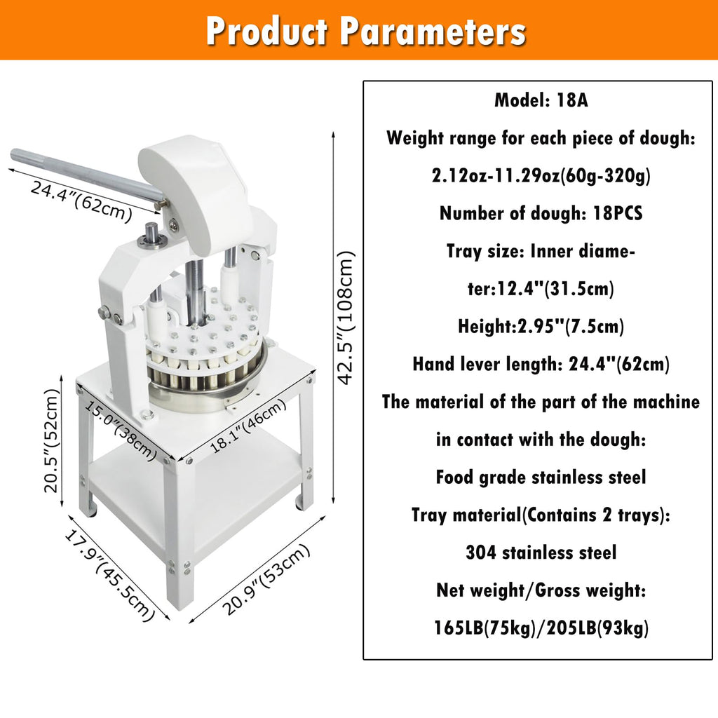 INTSUPERMAI Dough Divider and Rounder Machine - 18pcs Manual Dough Spacer Machine, 2.12oz-11.29oz for Bakery