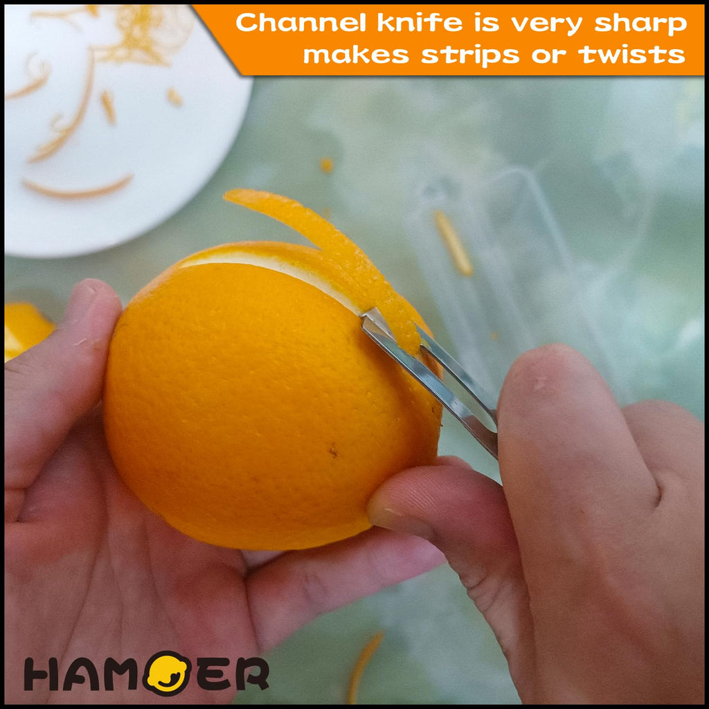 HAMOER Lemon Citrus Zester & Channel Knife 2 Tools set with a storage box