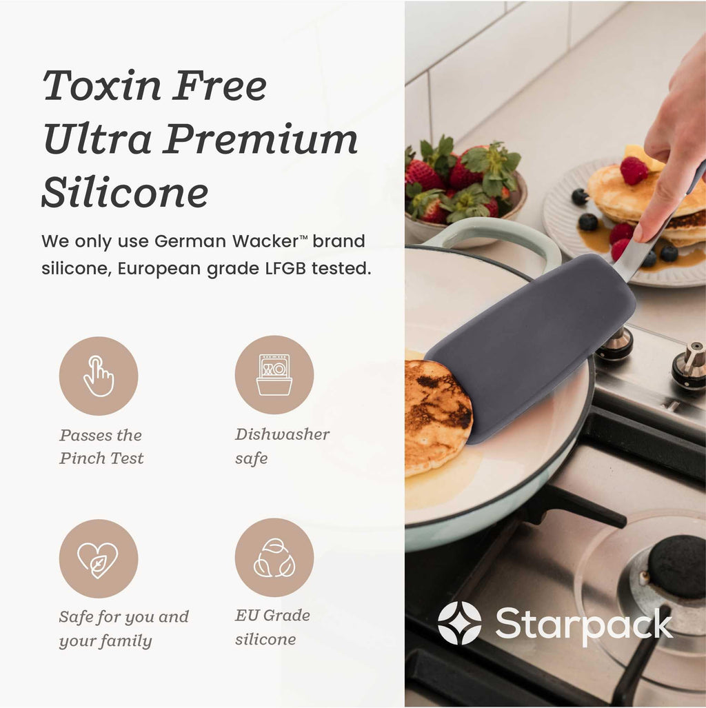 StarPack Premium Flexible Silicone Spatula Set - 3 Spatulas for Nonstick Cookware - 600°F High Heat Resistance Spatula Set - Spatulas for Kitchen Use for Fish, Eggs, Pancakes & Cookies (Gray Black)
