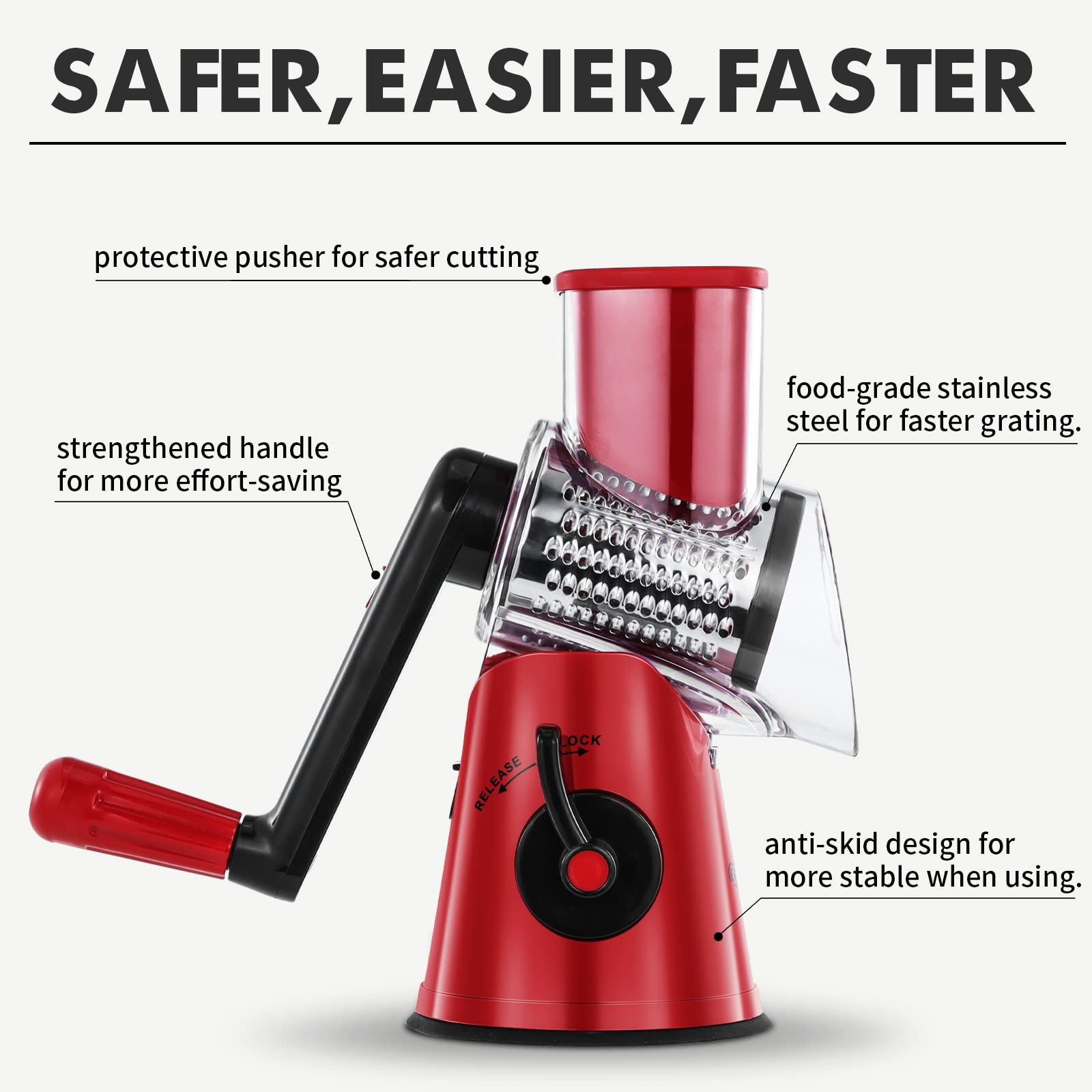 Geedel Rotary Cheese Grater Hand Crank, Cheese Shredder Mandoline Slicer