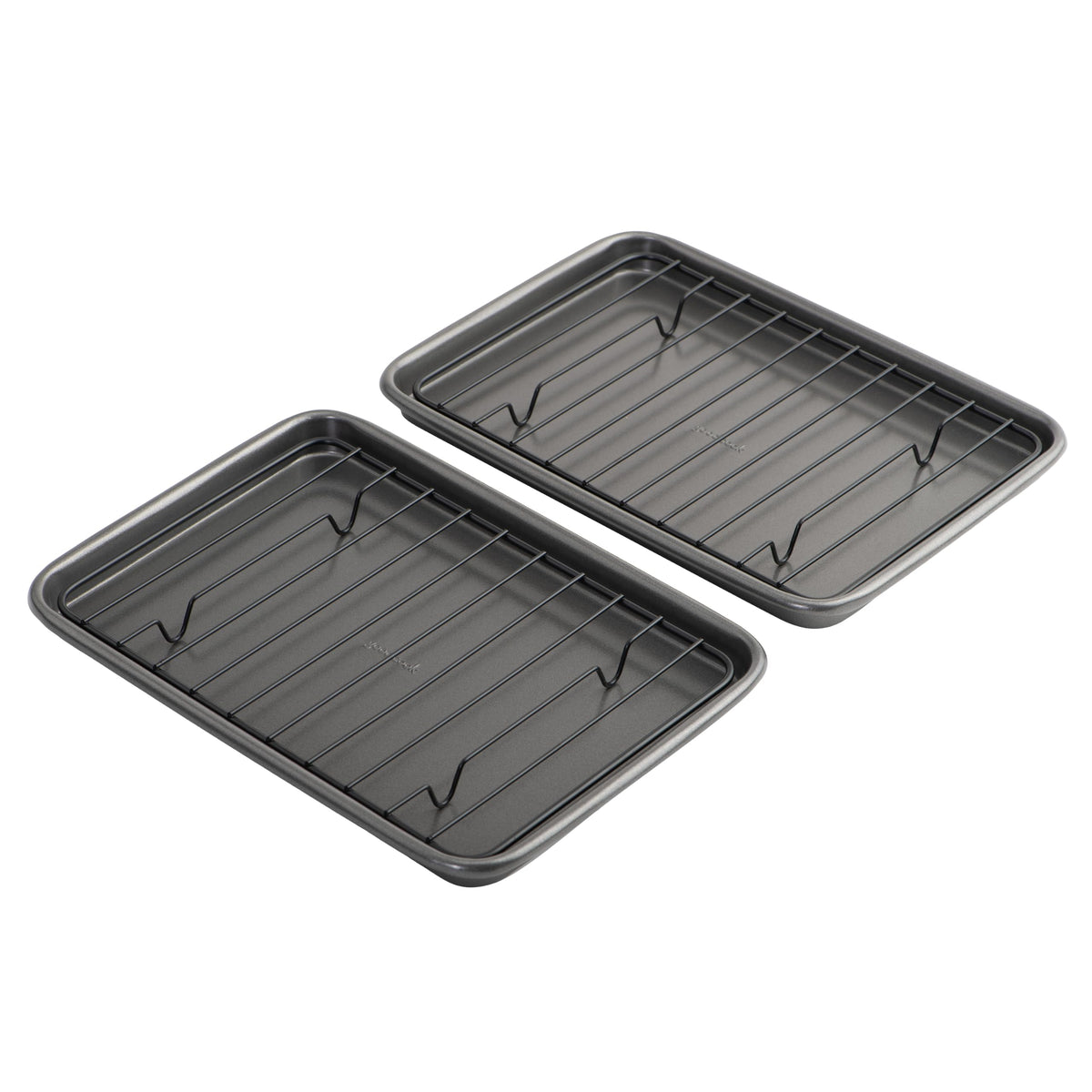 GoodCook Set of 2 Nonstick Steel 9" x 6" Toaster Oven Mini Baking Sheets with Racks, Gray