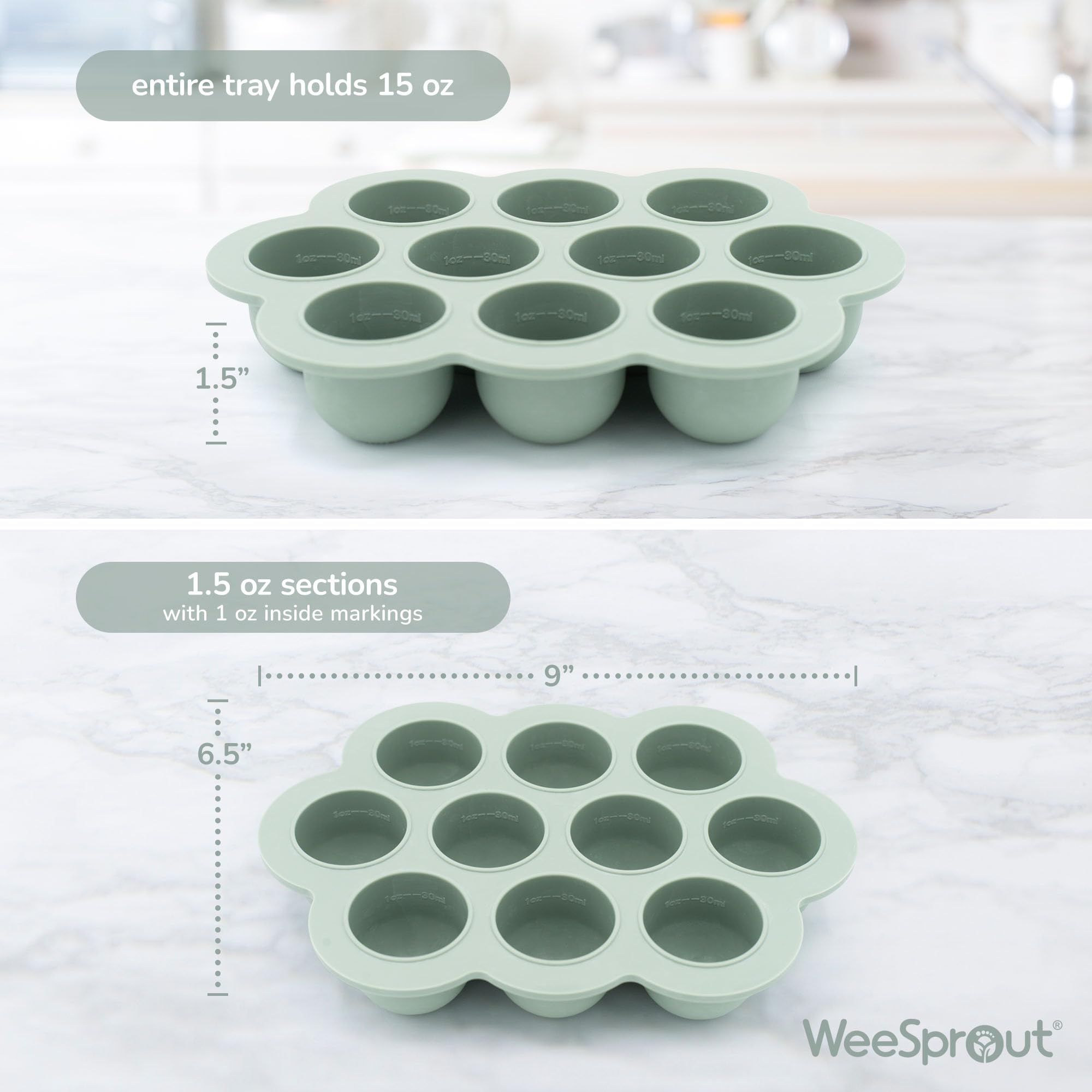 WeeSprout Silicone Freezer Tray with Clip on Lid Perfect Food Storage Container for Homemade Baby Food, Vegetable, Fruit Purees, and Breast Milk (Bright Yellow, Ten 1.5 Ounce Sections)