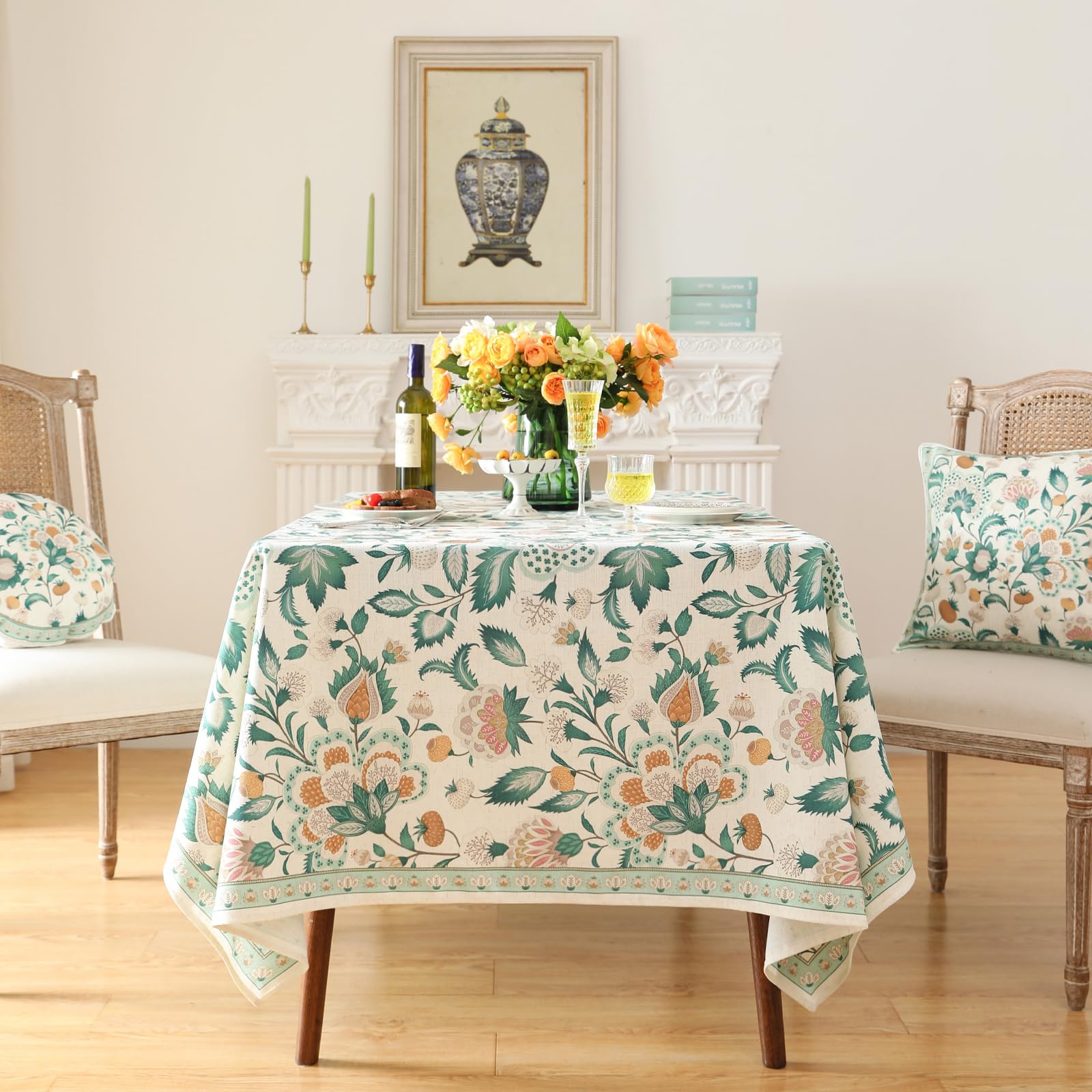 patdrea Vintage French Linen Tablecloth,Rectangular,110"x63"-Tree Life