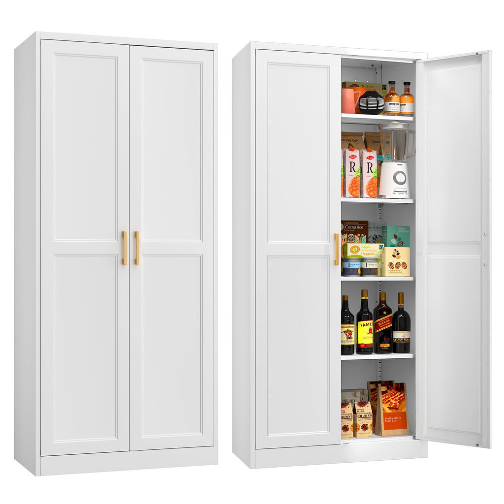 MetalMax 71" Tall Metal Storage Cabinet, Kitchen Pantry Storage Cabinets with Doors and 4 Shelves, White Pantry Cabinet, Utility Kitchen Cupboard, Large Steel Cabinets for Dining, Office, Living Room