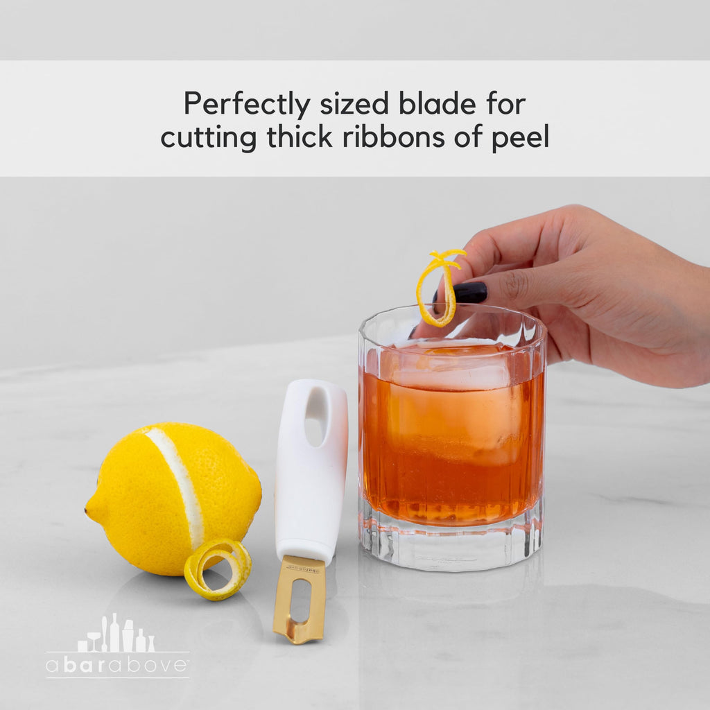 A Bar Above Channel Knife, White Ergonomic Handle Gold Blade, Citrus Peeler