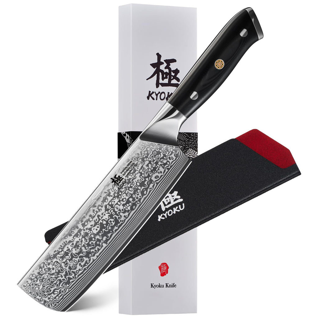 KYOKU Nakiri Knife - 7" - Shogun Series - Japanese Style VG10 Steel Core Damascus Blade - with Sheath & Case