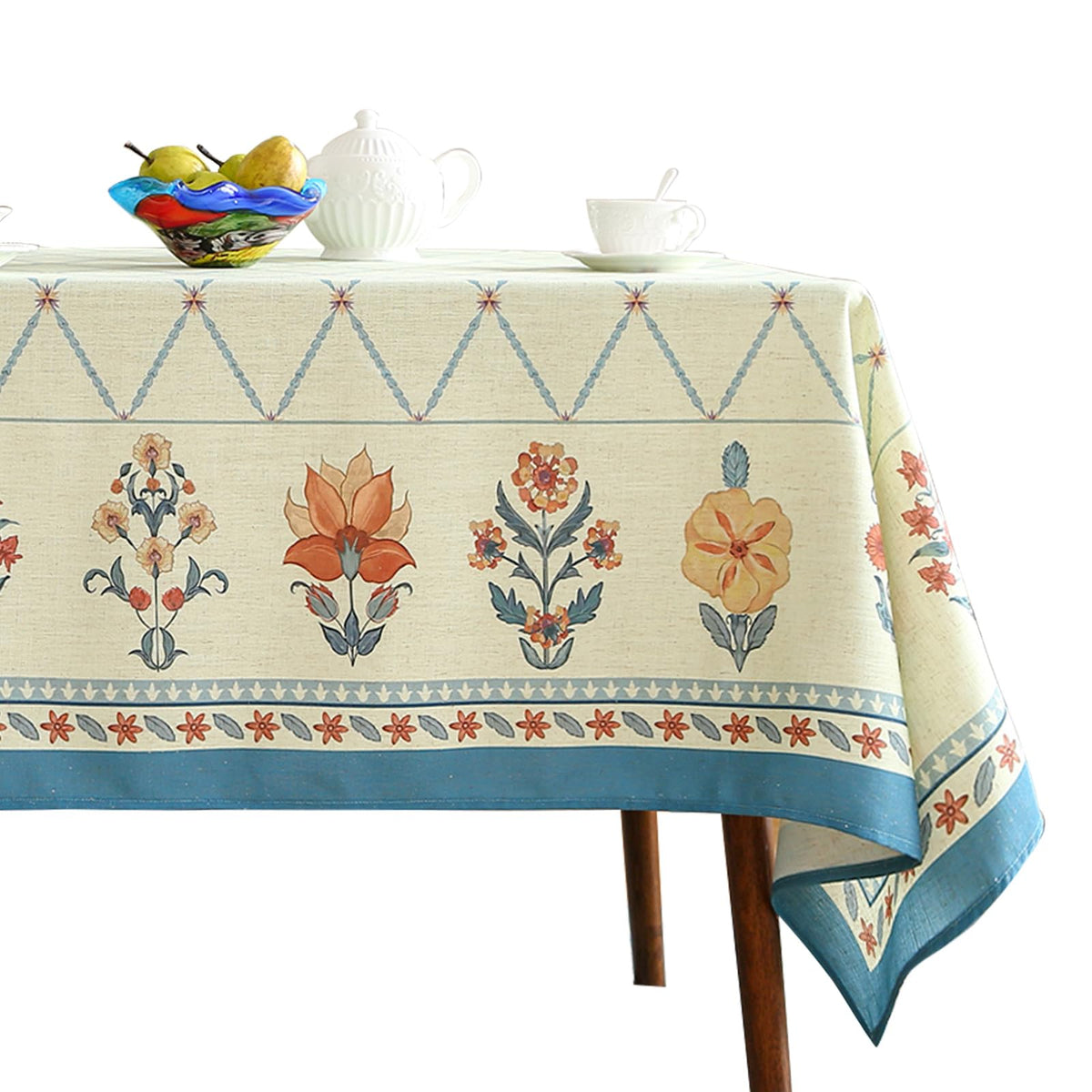 ISAENNE Designer French Linen Rectangular Tablecloth,71"x55"-Mosella F