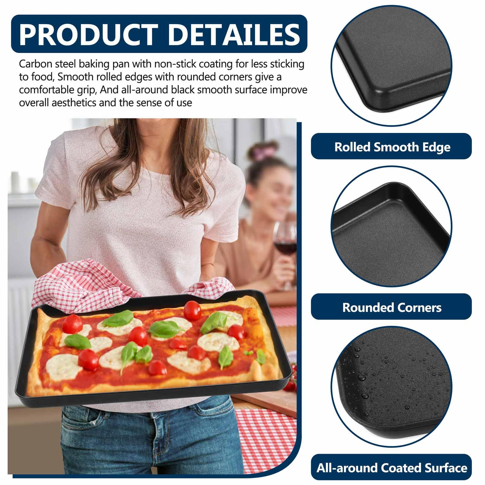 P&P CHEF Baking Cookie Sheet Pan, Carbon Steel Oven Tray, 16 Inch & 1PC
