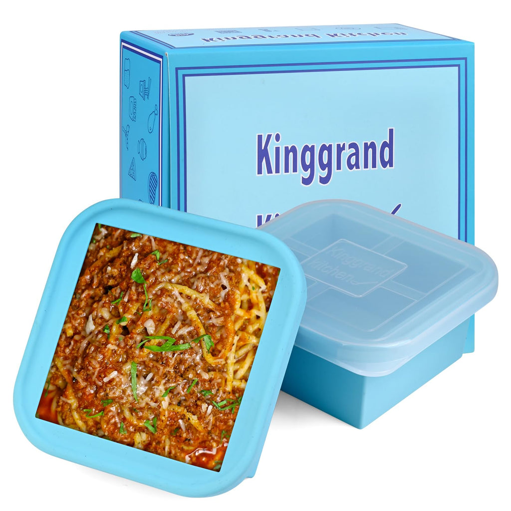 Kinggrand Kitchen 2 Cup Silicone Freezer Trays with Lid 2 Pack Silicone Freezer Molds Make 2 Perfect Soups, Broths, Stews, Sauces, Curries