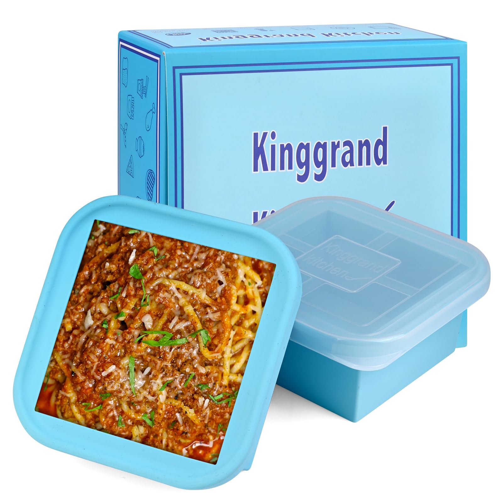 Kinggrand Kitchen 2 Cup Silicone Freezer Trays with Lid 2 Pack Silicone Freezer Molds Make 2 Perfect Soups, Broths, Stews, Sauces, Curries