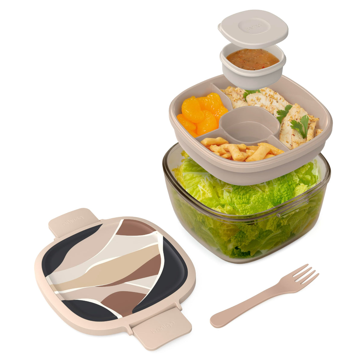 Bentgo Glass Salad Container with Airtight Lid & Leak-Proof Sauce Cup