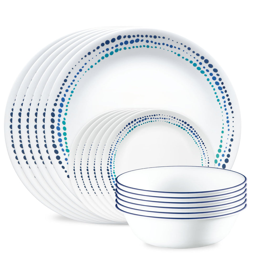 Corelle Vitrelle 18-Piece Service for 6 Dinnerware Set Triple Layer Glass and Chip Resistant, Lightweight Round Plates and Bowls Set, City Block