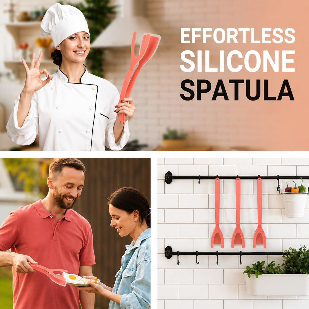 ZONZEST Silicone Egg Flipper Spatula Tongs (Set of 1) – Non-Stick 2-in-1 Grip & Flip Kitchen Tongs for Pancakes, Fish, Eggs, and More – Heat Resistant Cooking Tool (Red)