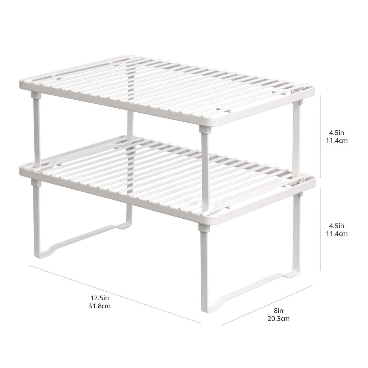 Amazon Basics Space-Saving Stackable Metal Kitchen Cabinet Organizer Shelves for Dishes, Pantry Organization, 12.5" L x 8" D x 4.5" H, Set of 2, White