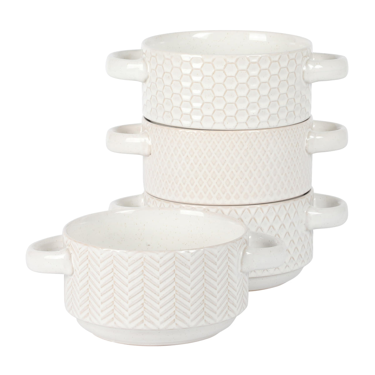 Gibson Elite Menlo Park 16-Piece Pottery Clay Stoneware Dinnerware Set – White Reactive Glaze, Embossed Plates and Bowls W/Pasta Bowl, Service for 4 – Microwave & Dishwasher Safe