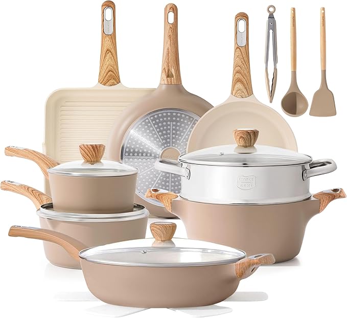 SENSARTE Pots and Pans Set Nonstick, 20 Pcs Induction Cookware Sets, Non-toxic Healthy Non Stick Kitchen Cooking Set with Stay-Cool Handles, PFOA PFOS Free