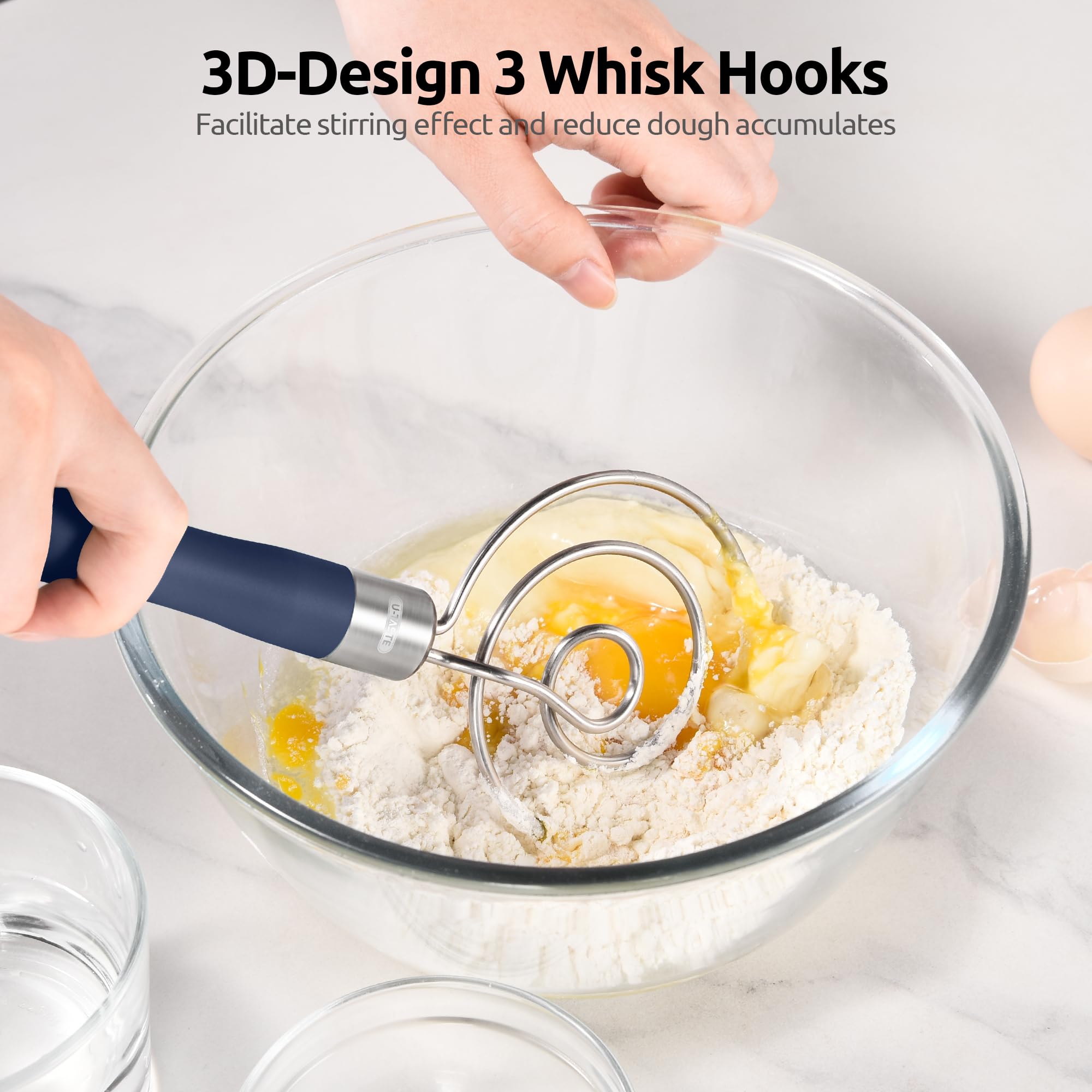 U-Taste Danish Dough Whisk 18/8 Stainless Steel Mixer Tool, Midnight Blue