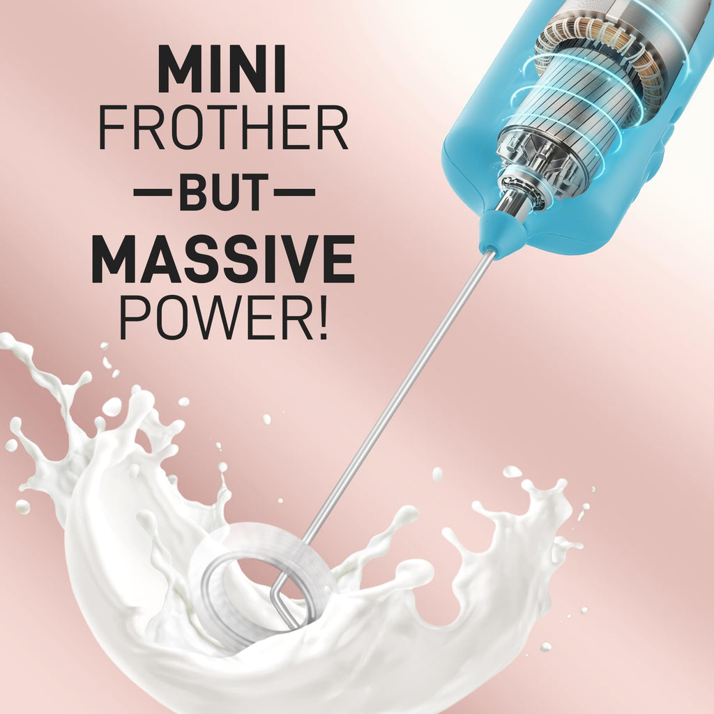 Mini & Mighty Milk Frother Wand – Powerful Handheld Coffee Frother, Battery Operated Drink Mixer – Compact Pocket Size – Detachable Whisk for Latte, Cappuccino, Matcha, Hot Chocolate