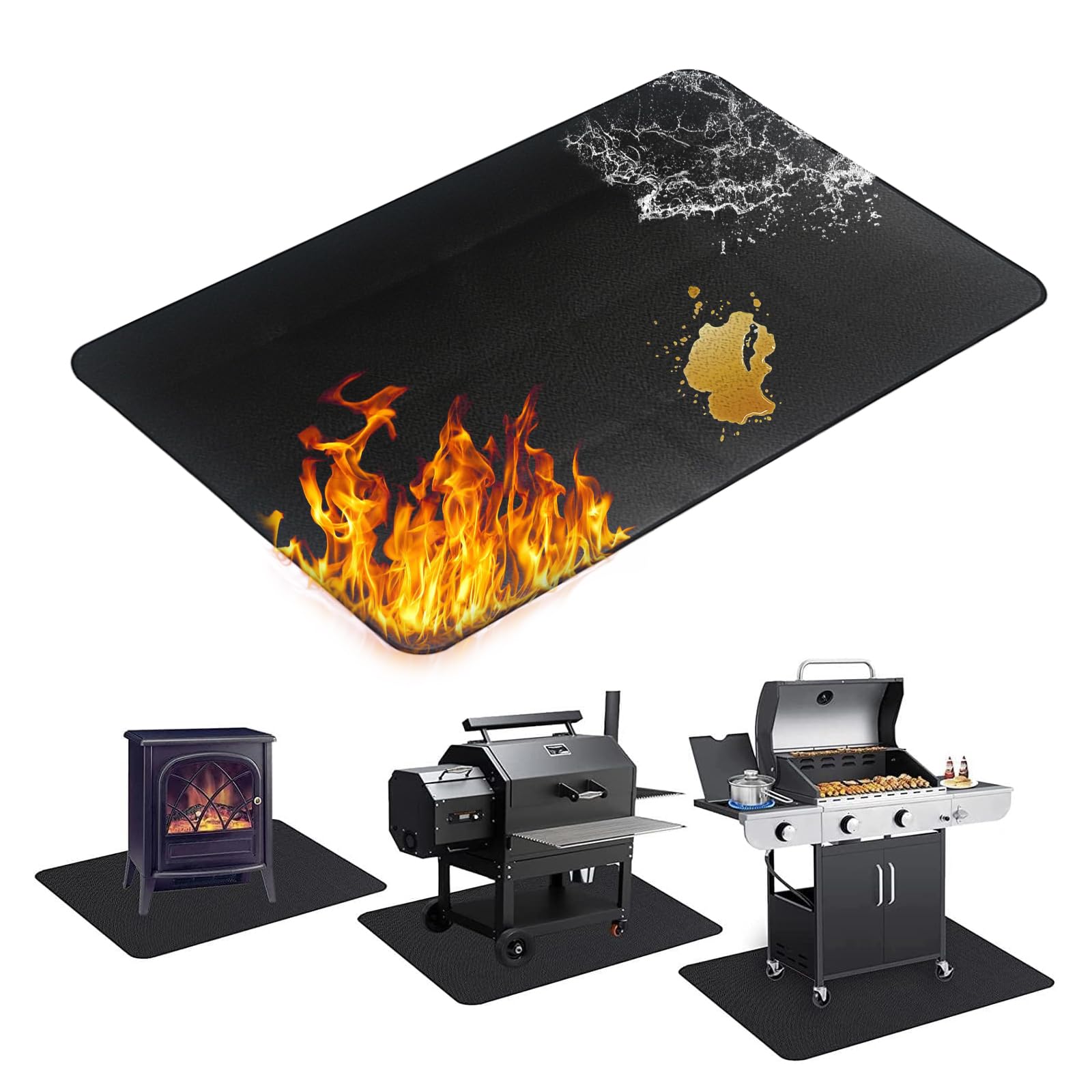 60 x 40 inch Firepit Mat for Outdoor Grill, Fireproof Mats for Under Reusable Oil-Proof Waterproof Grill Mats Repalce BBQ Pad for Deck Patio Grass Fire Pit Accessories for Outside