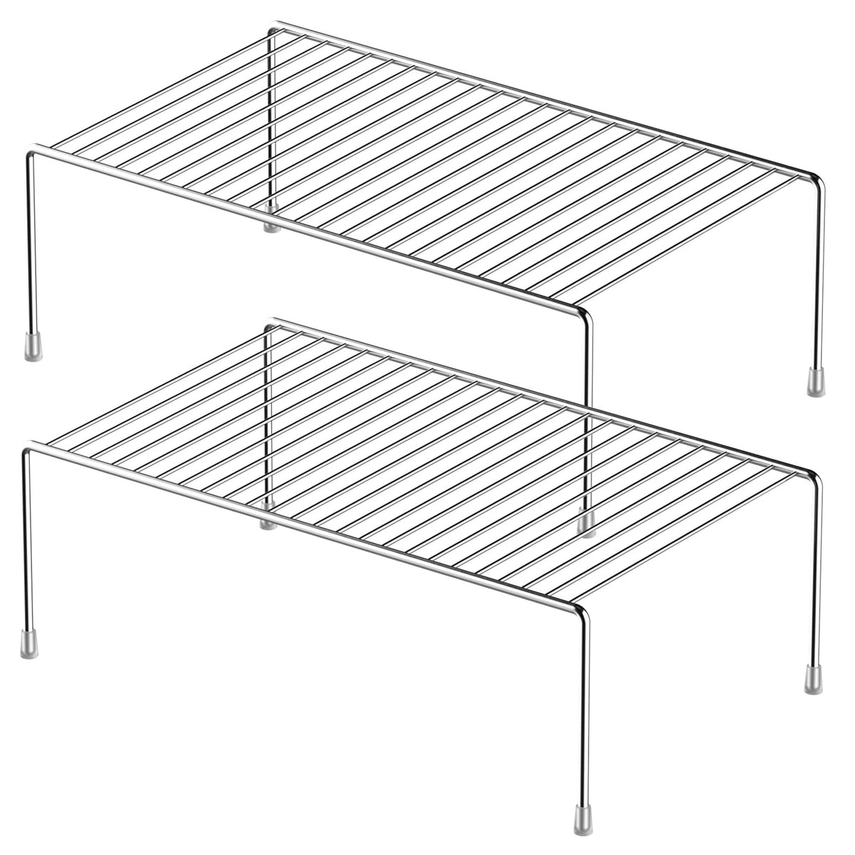 iPEGTOP Kitchen Cabinet Storage Shelf Rack, Set of 2 Large (15.7 x 9.4 Inch) Rustproof Metal Wire Shelves Spice Shelf Rack Cupboard Organizer for Pantries Countertops Utensils Organization, Chrome