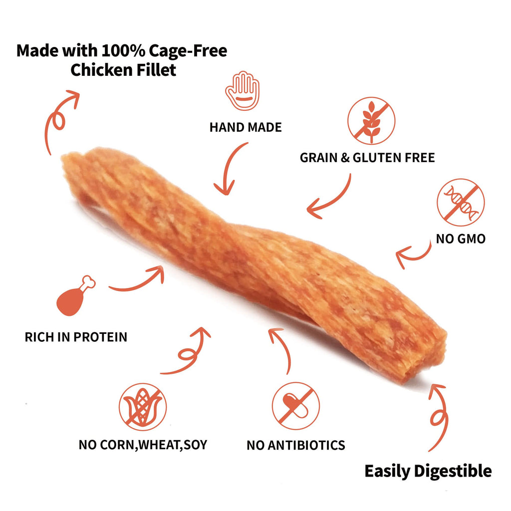 LuvChew Chicken Dog Chew Twist Sticks, Puffed Human Grade Chicken Dog Treat Sticks, Rawhide Alternative, Easy to Digest 20pcs/Pack