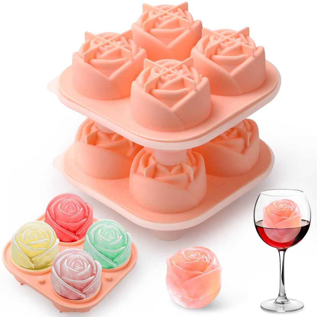 Aibirui Rose Ice Cube Mold,2" x 4 ices,Large Ice Cube Molds,Ice Cube Tray