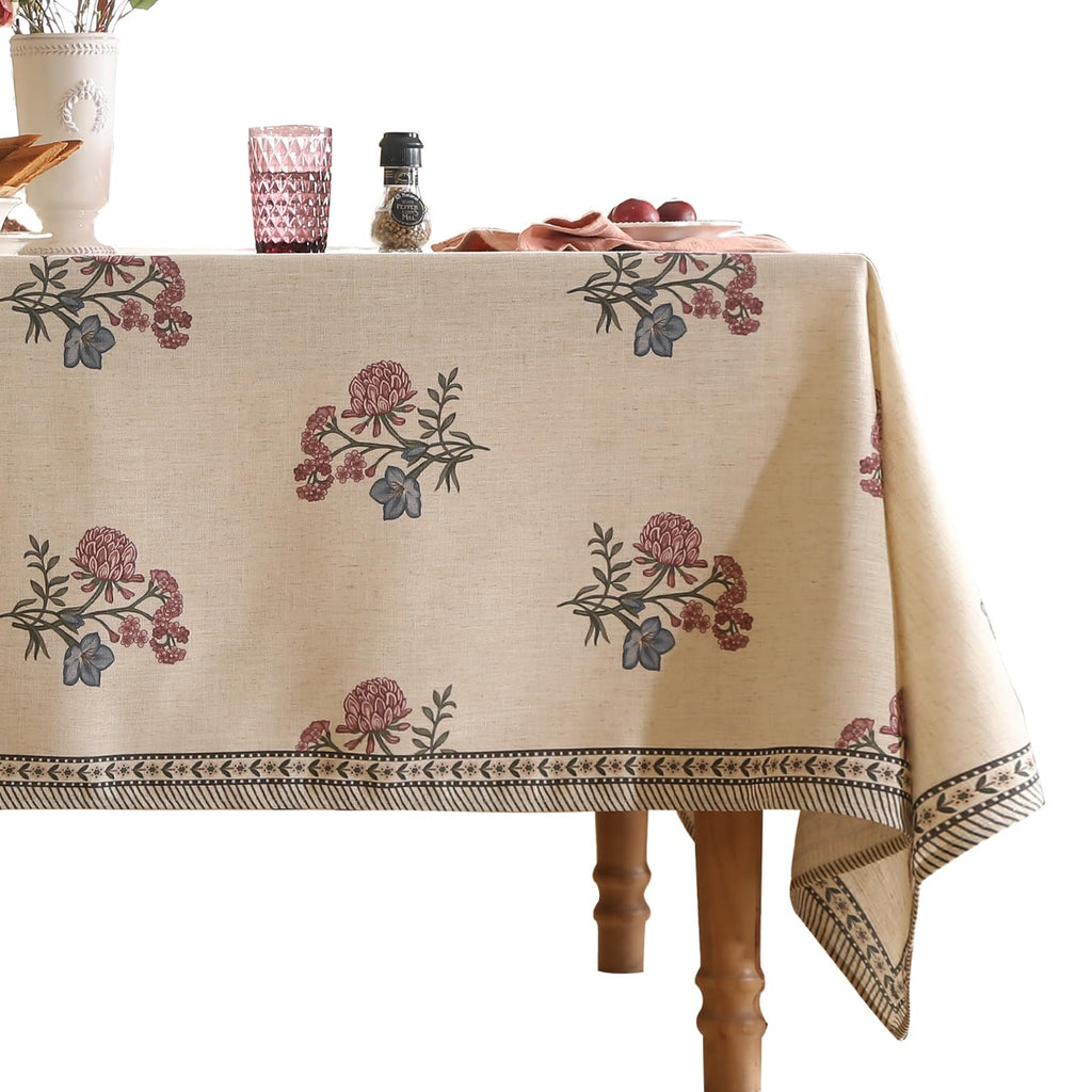 ISAENNE Designer Rectangular Elegant Linen Tablecloth,110"x63"-Grace B