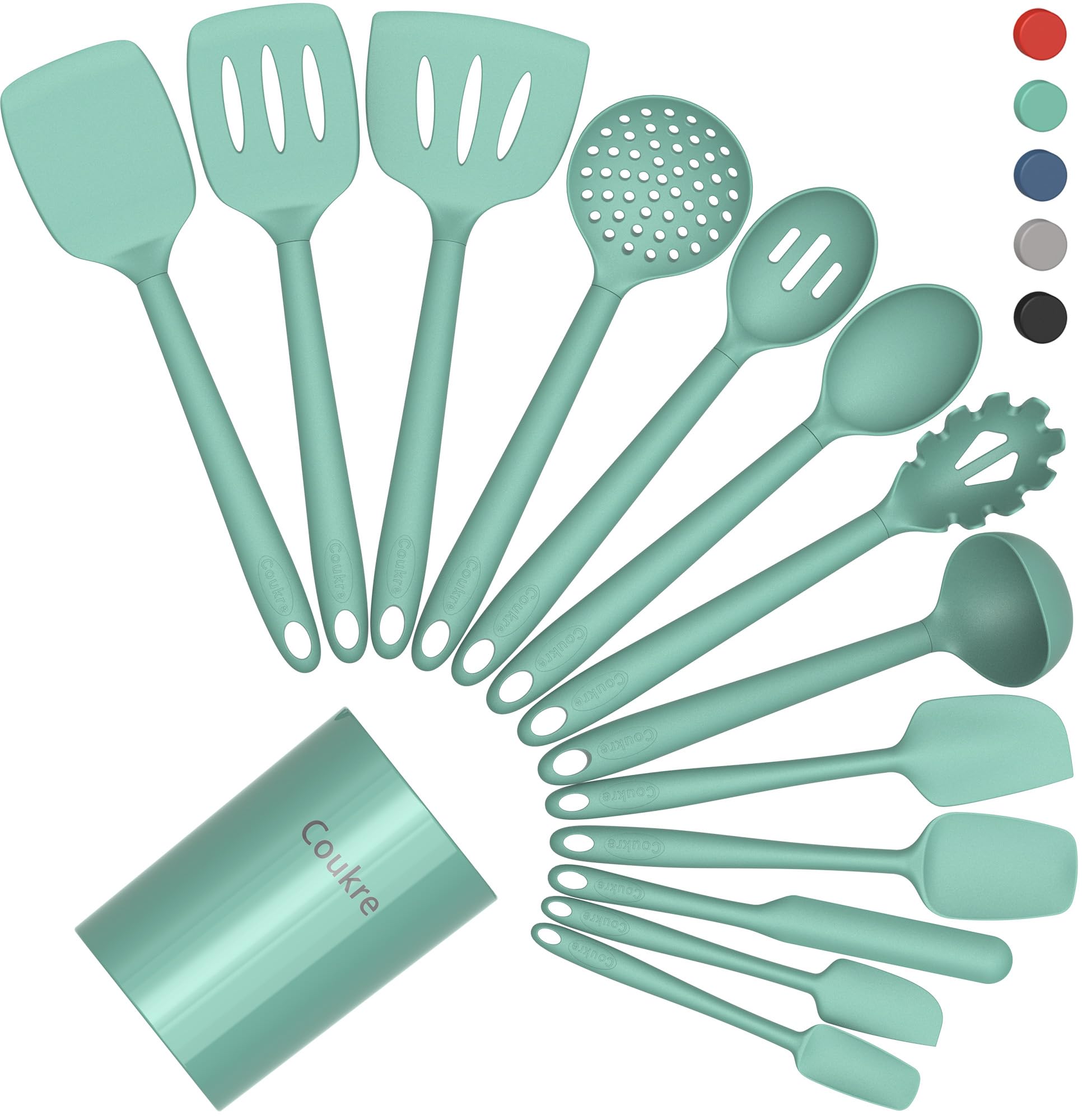 Coukre Silicone Kitchen Cooking Utensils Set, Heat Resistant, 14-Piece